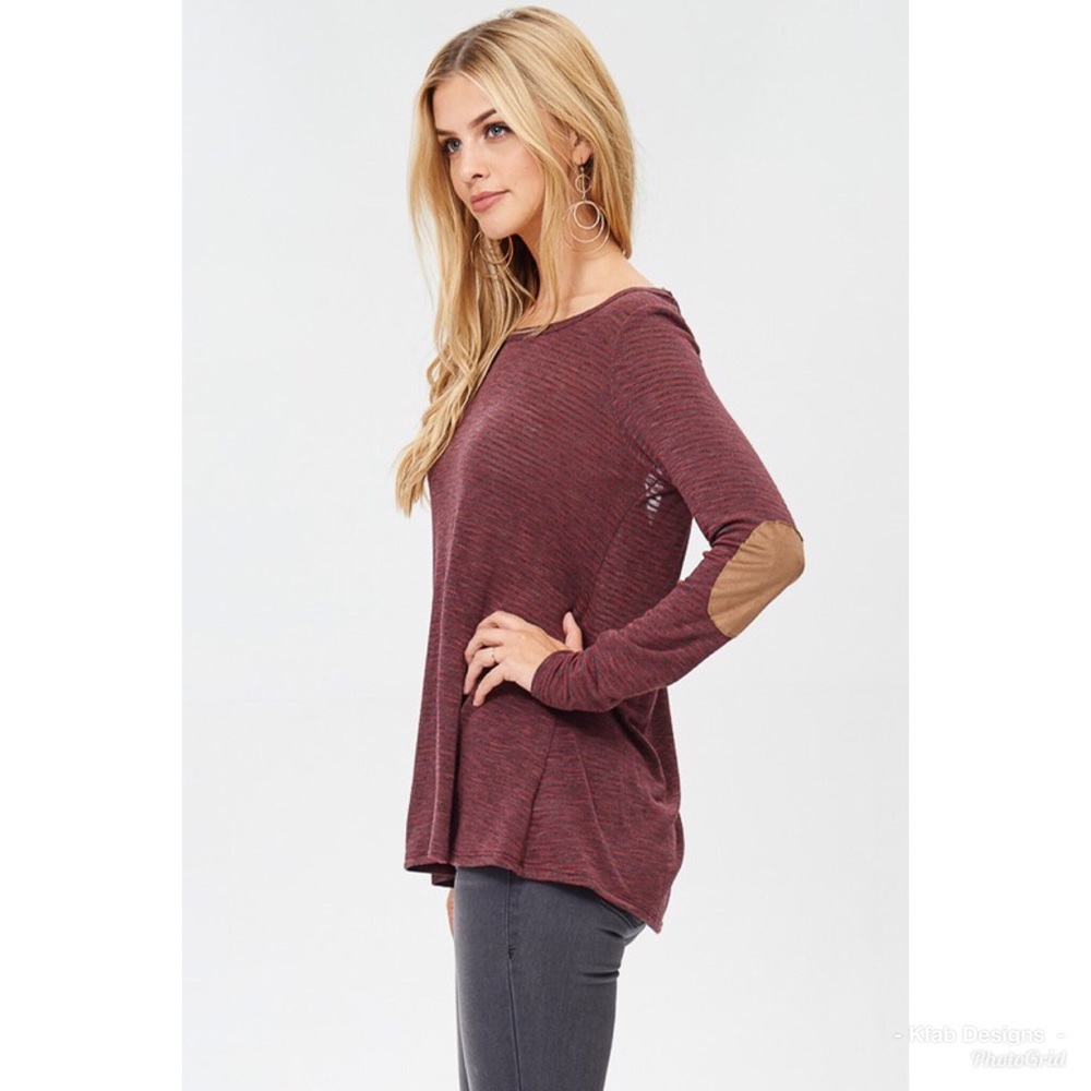 ❤️LAST! Wine Striped Top w/Elbow Patches - Picture 2 of 2